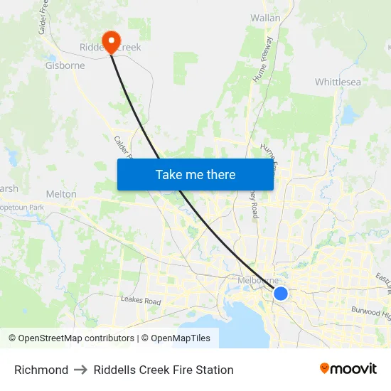 Richmond to Riddells Creek Fire Station map