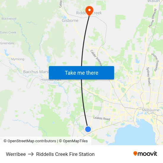 Werribee to Riddells Creek Fire Station map
