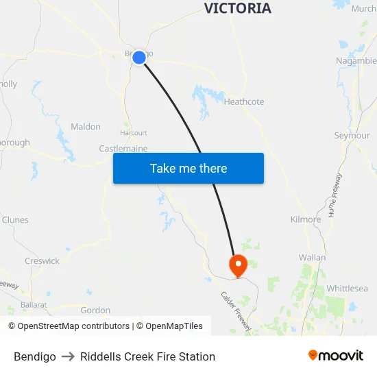 Bendigo to Riddells Creek Fire Station map
