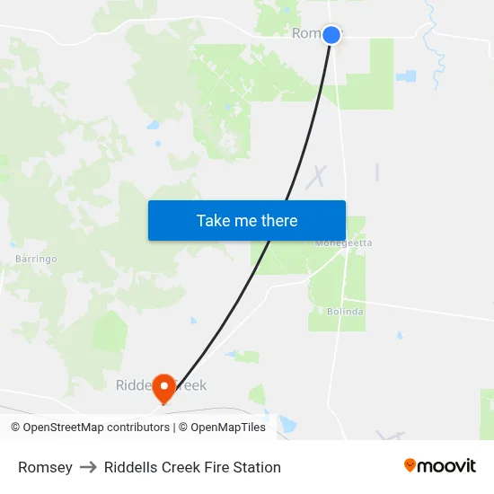 Romsey to Riddells Creek Fire Station map