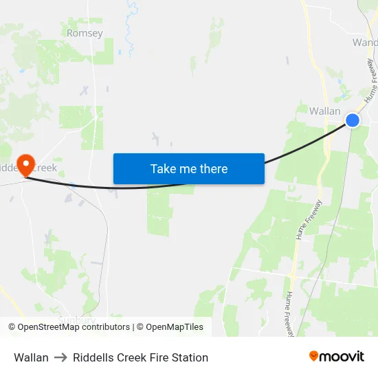 Wallan to Riddells Creek Fire Station map