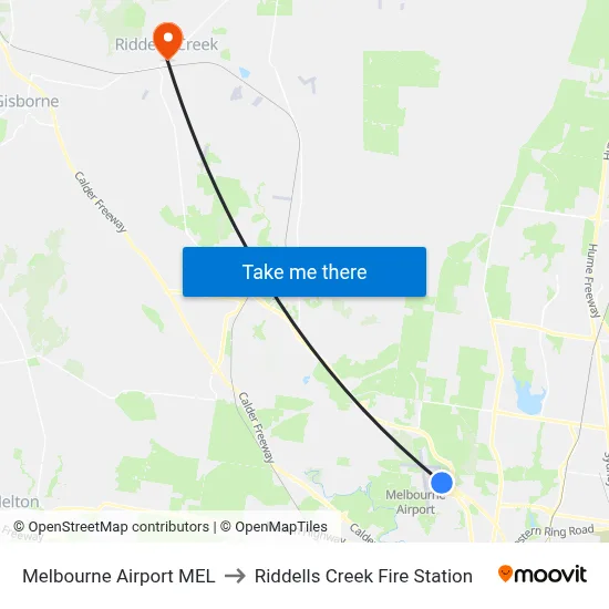 Melbourne Airport MEL to Riddells Creek Fire Station map