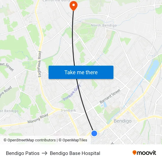 Bendigo Patios to Bendigo Base Hospital map