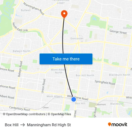 Box Hill to Manningham Rd High St map