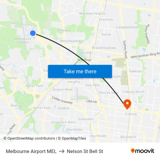 Melbourne Airport MEL to Nelson St Bell St map