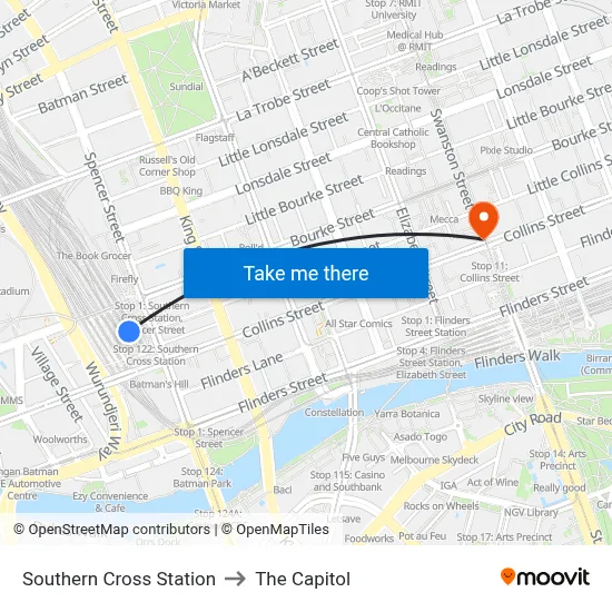 Southern Cross Station to The Capitol map
