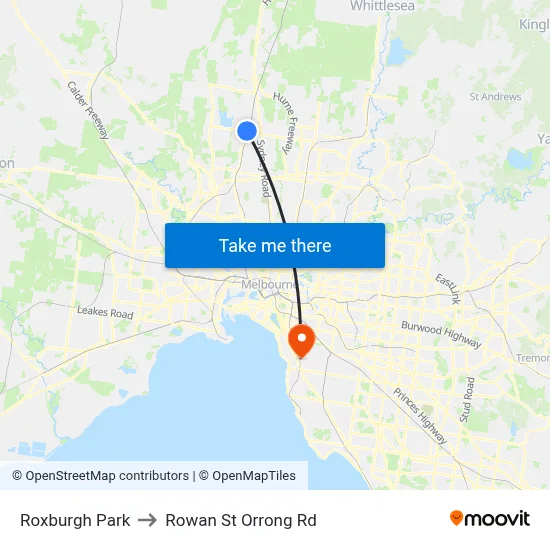 Roxburgh Park to Rowan St Orrong Rd map