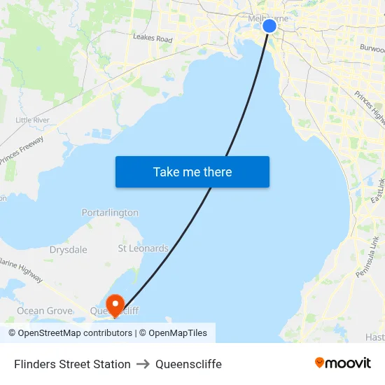 Flinders Street Station to Queenscliffe map