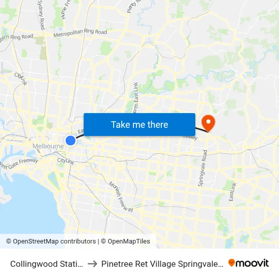 Collingwood Station to Pinetree Ret Village Springvale Rd map