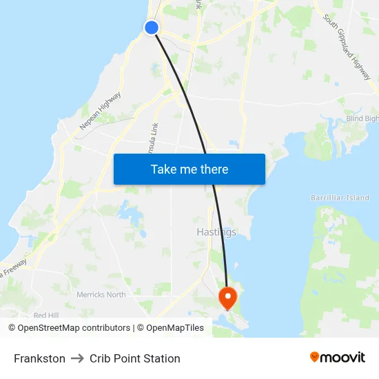 Frankston to Crib Point Station map