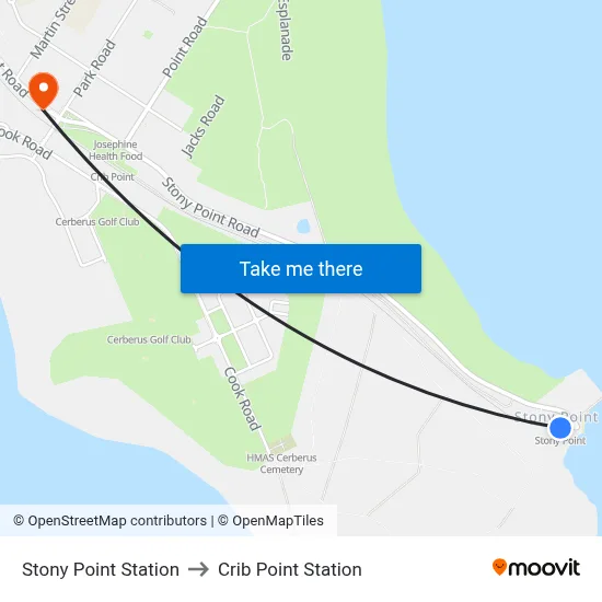 Stony Point Station to Crib Point Station map