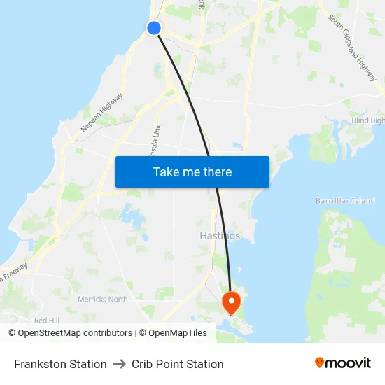Frankston Station to Crib Point Station map