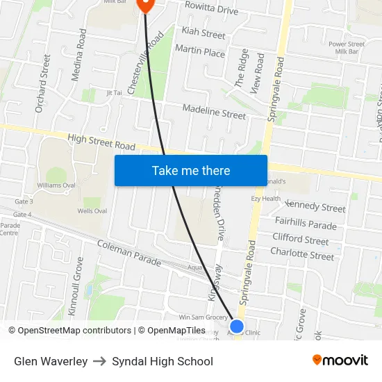 Glen Waverley to Syndal High School map
