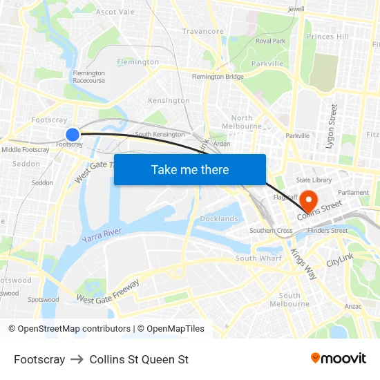 Footscray to Collins St Queen St map