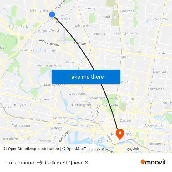 Tullamarine to Collins St Queen St map