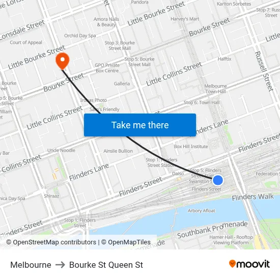 Melbourne to Bourke St Queen St map