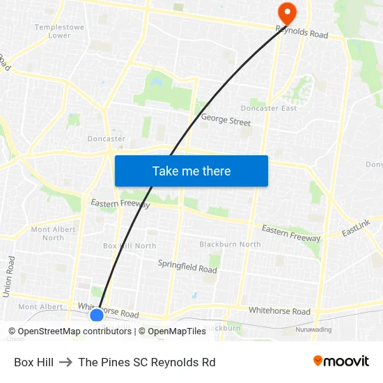 Box Hill to The Pines SC Reynolds Rd map