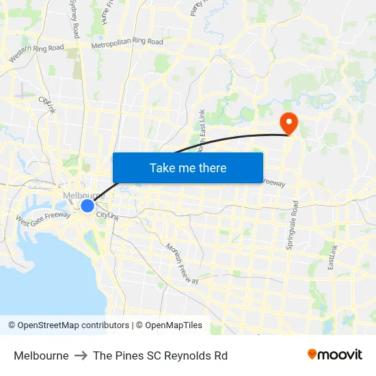 Melbourne to The Pines SC Reynolds Rd map