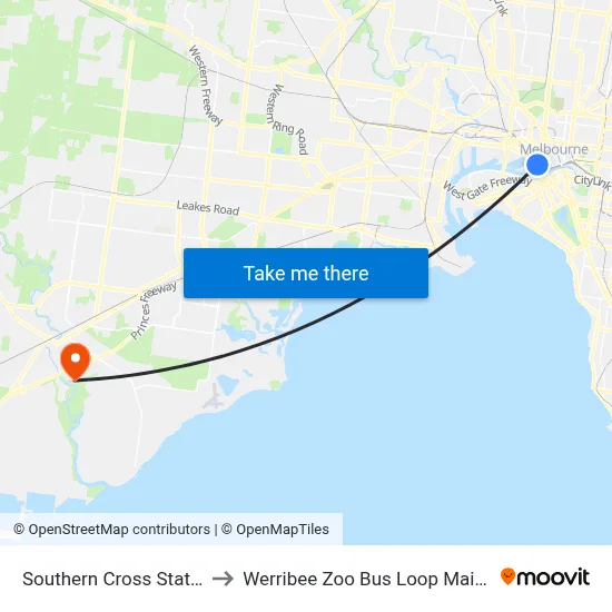 Southern Cross Station to Werribee Zoo Bus Loop Main Dr map