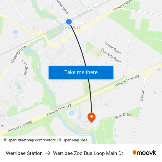 Werribee Station to Werribee Zoo Bus Loop Main Dr map