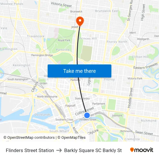 Flinders Street Station to Barkly Square SC Barkly St map