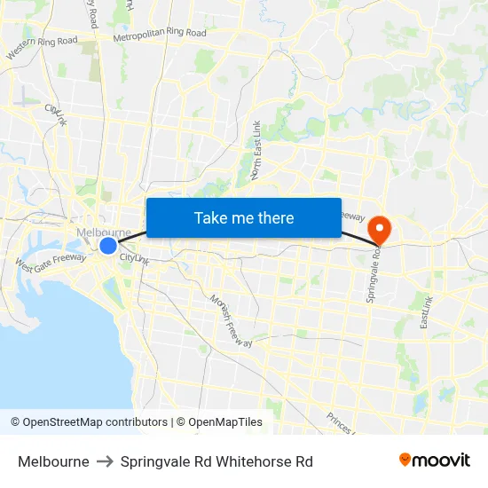 Melbourne to Springvale Rd Whitehorse Rd map