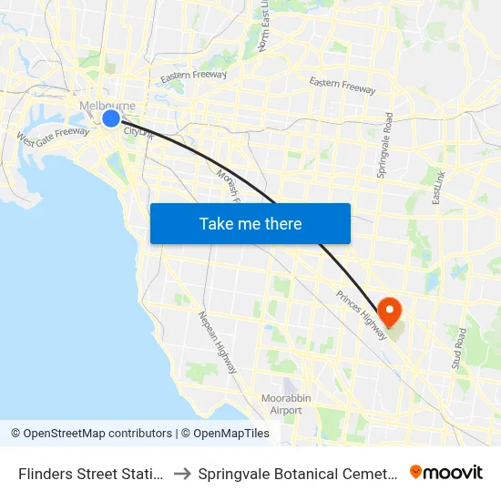 Flinders Street Station to Springvale Botanical Cemetery map
