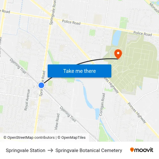 Springvale Station to Springvale Botanical Cemetery map