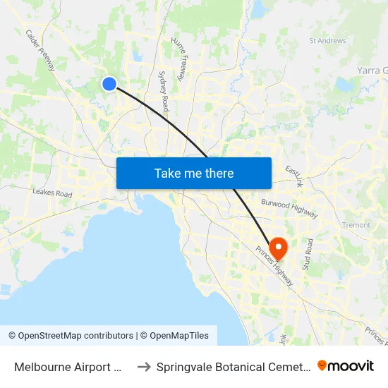 Melbourne Airport MEL to Springvale Botanical Cemetery map