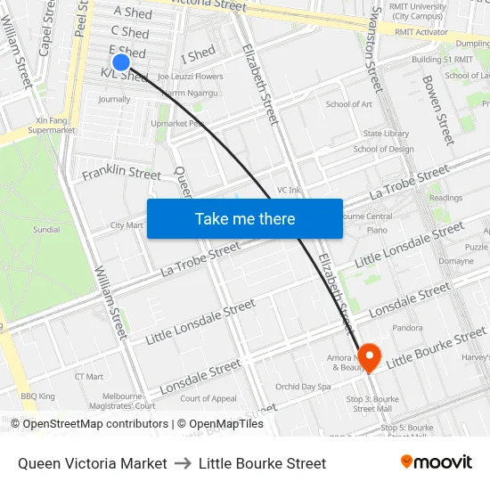 Queen Victoria Market to Little Bourke Street map