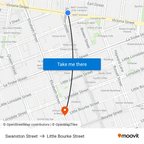 Swanston Street to Little Bourke Street map