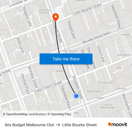 Ibis Budget Melbourne Cbd to Little Bourke Street map