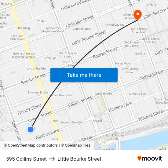 595 Collins Street to Little Bourke Street map
