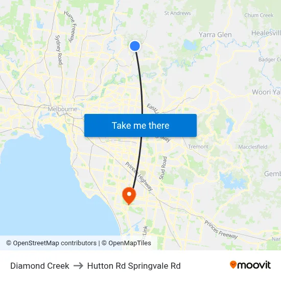 Diamond Creek to Hutton Rd Springvale Rd map