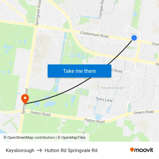 Keysborough to Hutton Rd Springvale Rd map