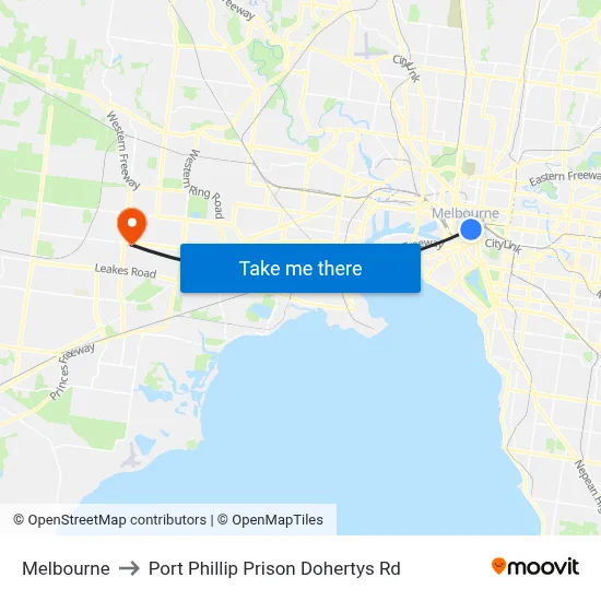 Melbourne to Port Phillip Prison Dohertys Rd map