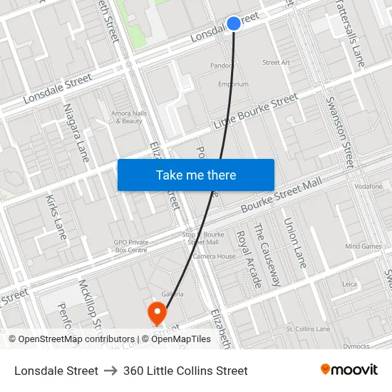 Lonsdale Street to 360 Little Collins Street map