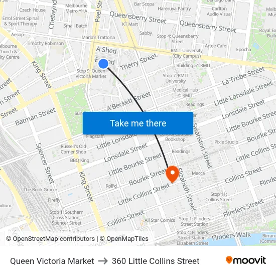 Queen Victoria Market to 360 Little Collins Street map