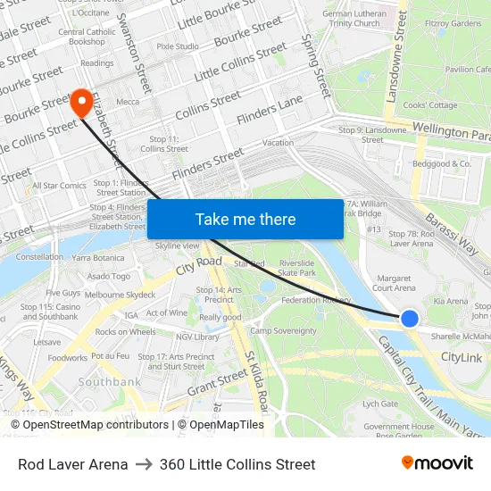 Rod Laver Arena to 360 Little Collins Street map