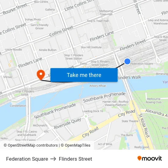 Federation Square to Flinders Street map