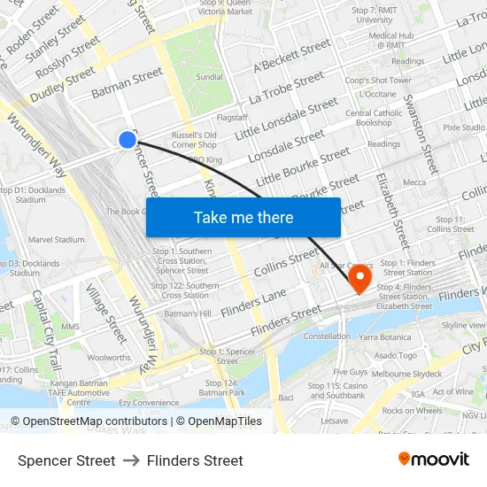 Spencer Street to Flinders Street map