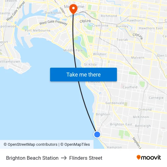 Brighton Beach Station to Flinders Street map