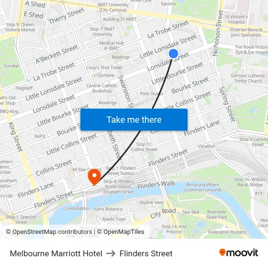 Melbourne Marriott Hotel to Flinders Street map