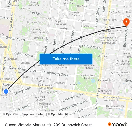 Queen Victoria Market to 299 Brunswick Street map