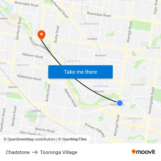 Chadstone to Tooronga Village map