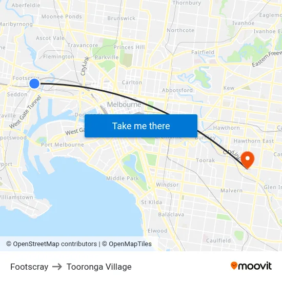 Footscray to Tooronga Village map