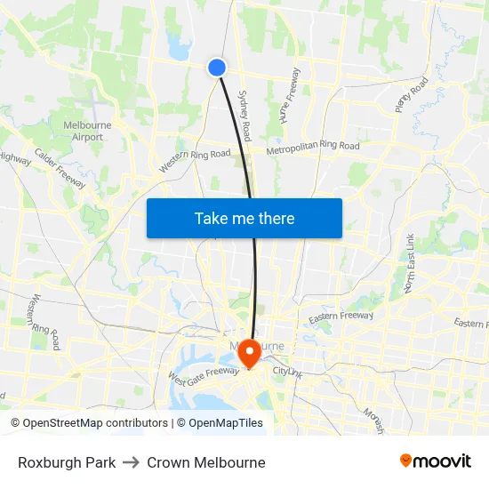 Roxburgh Park to Crown Melbourne map