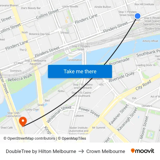 DoubleTree by Hilton Melbourne to Crown Melbourne map