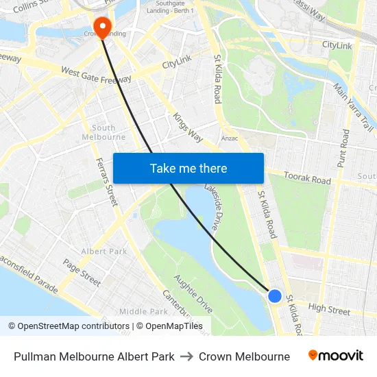 Pullman Melbourne Albert Park to Crown Melbourne map