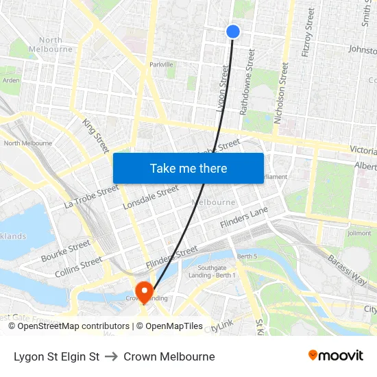 Lygon St Elgin St to Crown Melbourne map